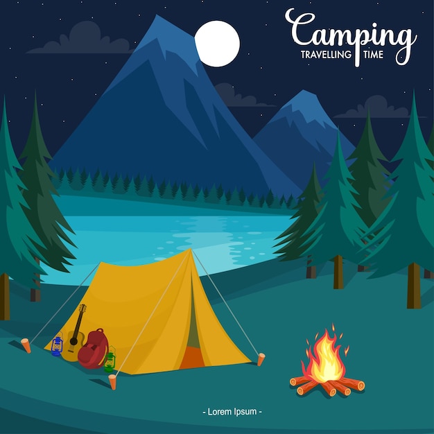 Vector vector de tiempo de viaje de camping de ilustración