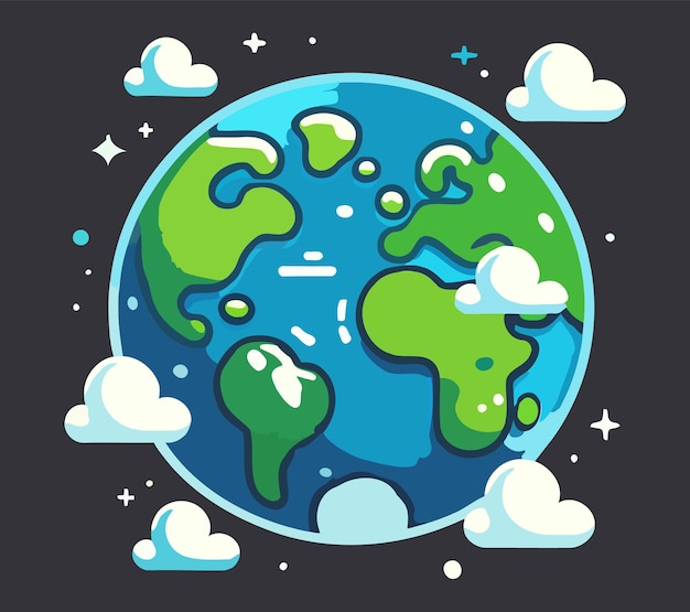 Vector de la Tierra de dibujos animados creativos con nubes caprichosas para proyectos educativos