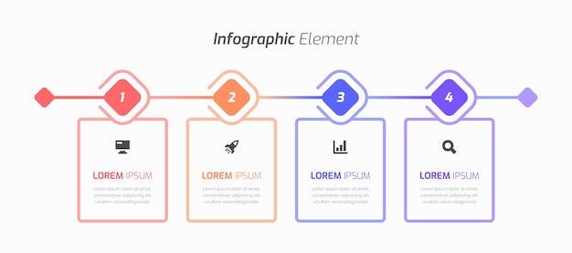 Vector Timeline Infographic Negocio con icono de línea y 4 opciones para la presentación