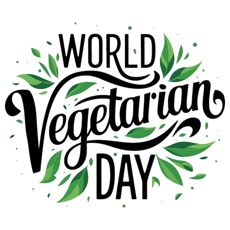 Vector vector tipográfico decorativo con hojas verdes para el día mundial de los vegetarianos
