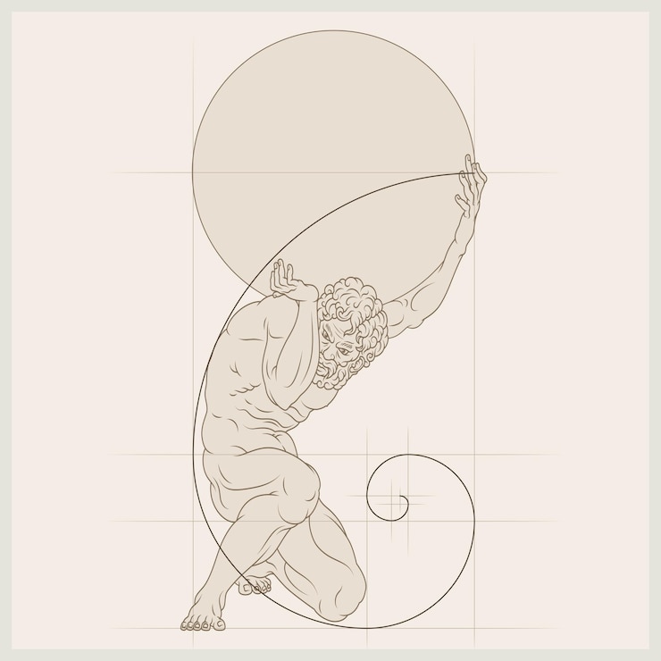 Vector vector, de, titán, atlas, con, dorado, espiral