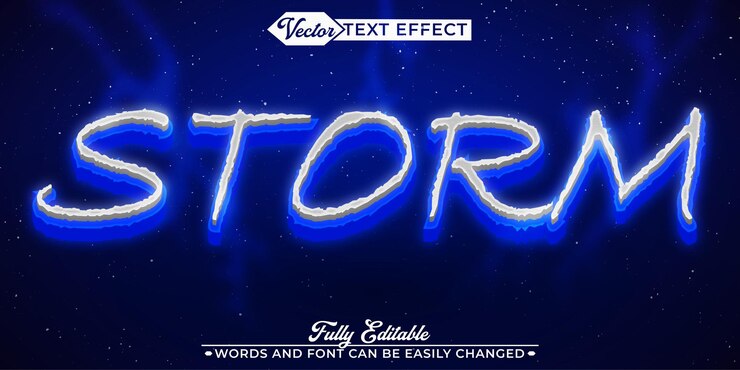 Vector vector de tormenta azul efecto de texto de objeto inteligente totalmente editable