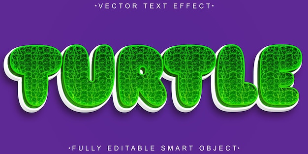 Vector de tortuga verde de dibujos animados totalmente editable Efecto de texto de objeto inteligente