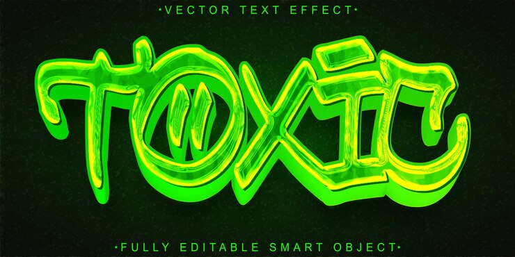 Vector vector tóxico verde efecto de texto de objeto inteligente totalmente editable