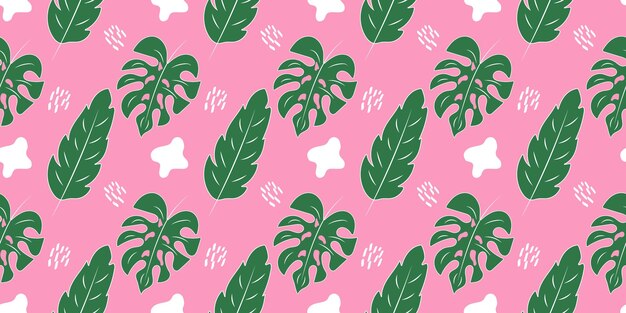 Vector transparente botánico monstera hoja de patrones sin fisuras fondo moda verde rosa color