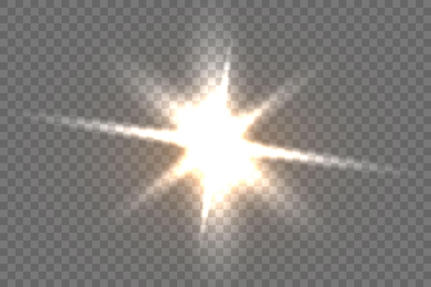 Vector transparente luz solar lente especial destello efecto de luz lente frontal destello solar Vector desenfoque en luz radiante Elemento de decoración Rayos de estrellas horizontales y estrella de foco