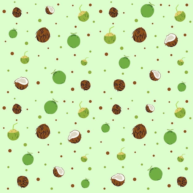 Vector vector transparente de patrón de coco y círculo sobre fondo verde, patrón de frutas