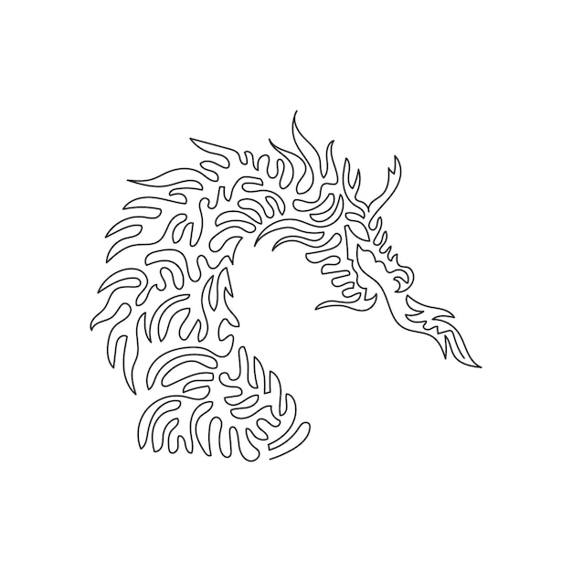 Vector de trazo editable de una sola línea de dragón que escupe fuego para logotipo, decoración de pared, impresión de póster