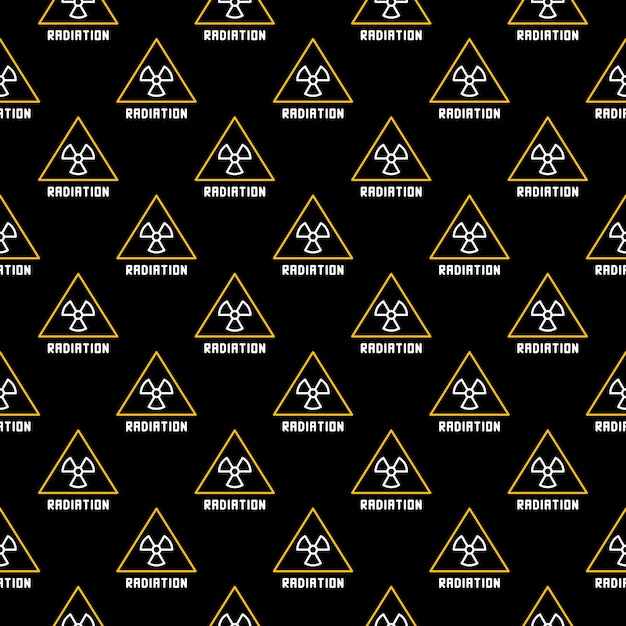 Vector de triángulo de radiación advertencia de radiación patrón sin costuras lineal oscuro