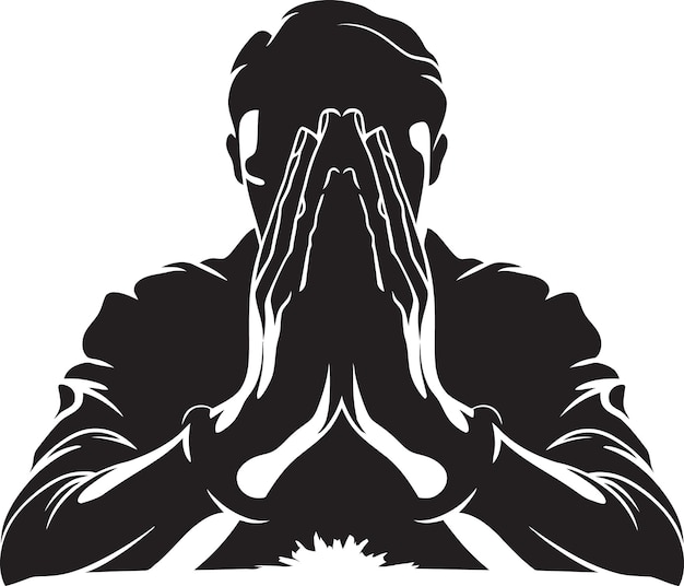 Vector de tributos tranquilos Icono negro de manos de oración Simetría sagrada Manos de hombre de oración Vector de logotipo