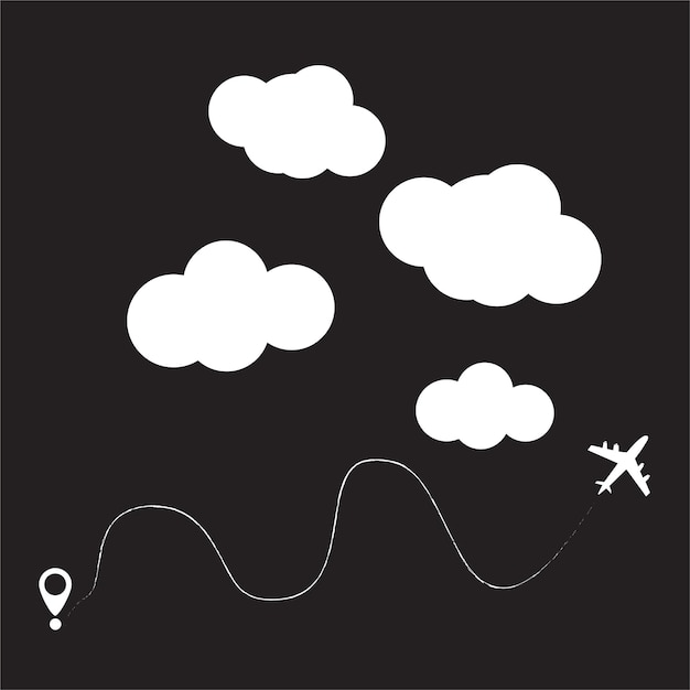 Vector turístico de viaje Ubicación y avión con nubes