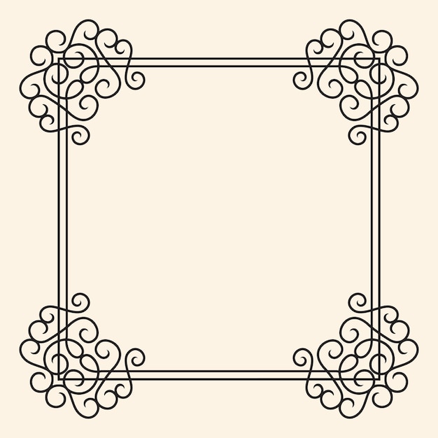 Vector Twirl Vintage Frame en estilo real floreciente negro sobre fondo claro aislado y fácil de editar