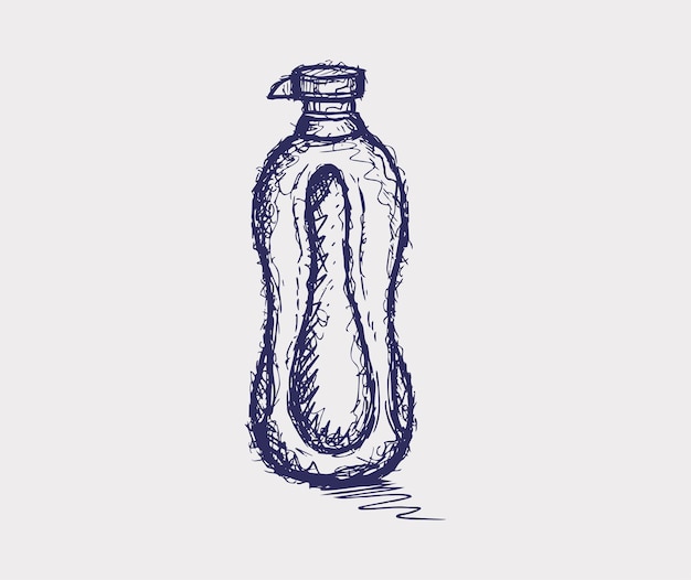 Vector único garabato pequeña botella de agua de plástico, ilustración vectorial