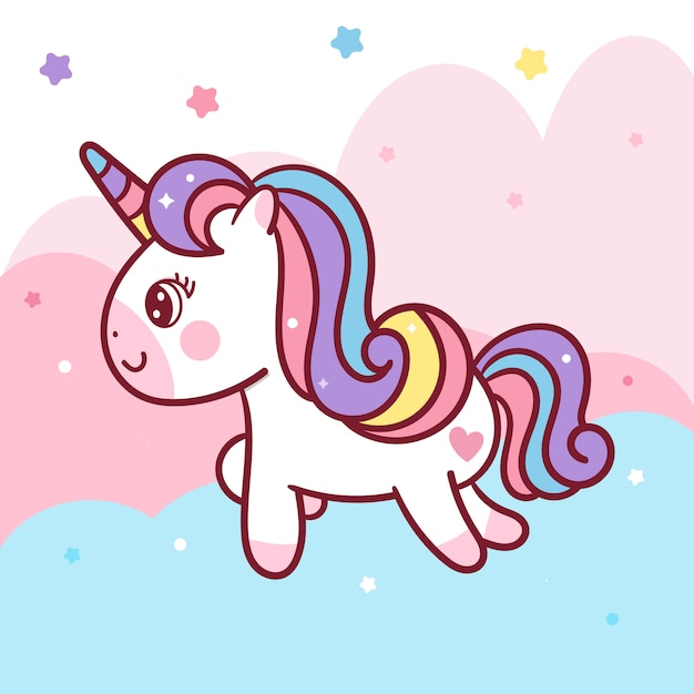 Vector de unicornio en el cielo pastel