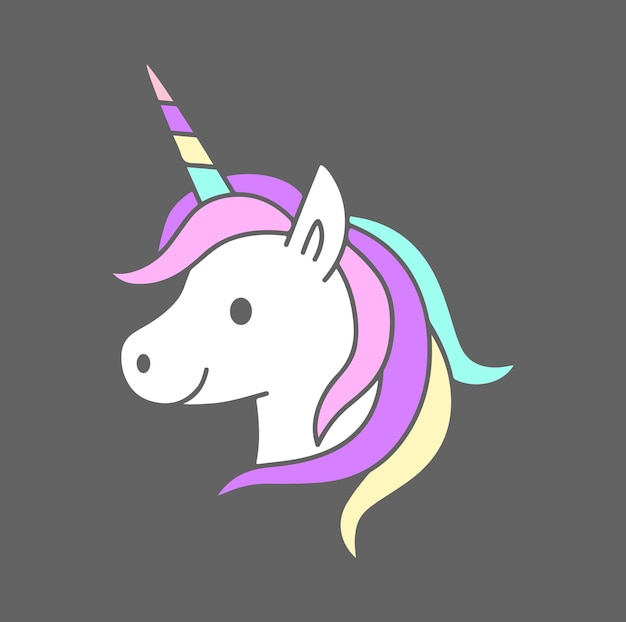 Vector de unicornio feliz Adhesivo de retrato de caballo Ilustración de dibujos animados de estilo dibujado a mano Cumpleaños