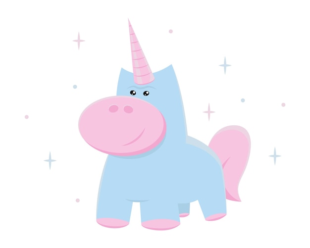 Vector de unicornio. Linda ilustración para imprimir. Diseño plano.
