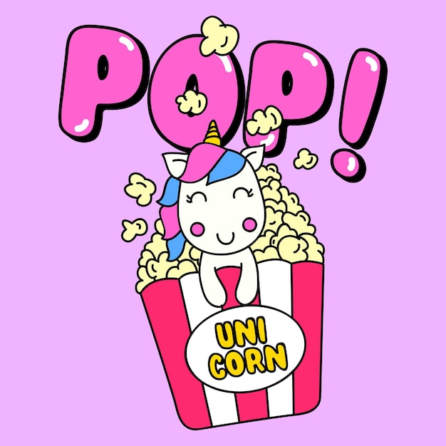 Vector unicornio con un montón de palomitas de maíz