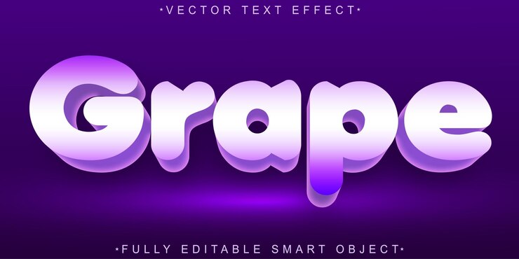 Vector vector de uva púrpura efecto de texto de objeto inteligente totalmente editable