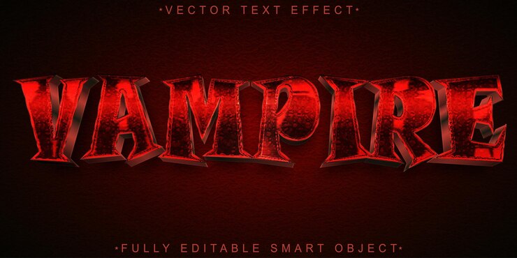 Vector vector de vampiro de dibujos animados de terror objeto inteligente totalmente editable efecto de texto