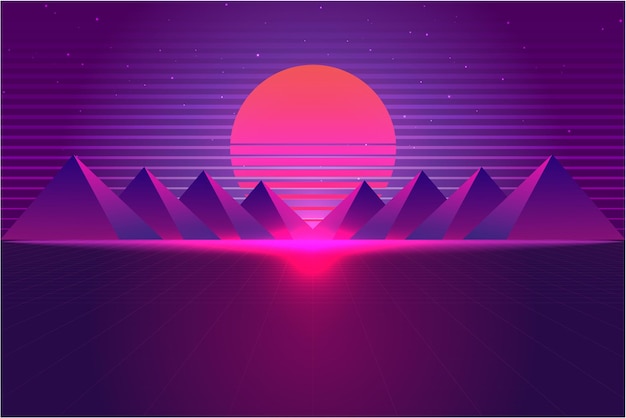 Vector vector vaporwave retrowave synthwave retro scifi fondo futurista 1980 y 1990 portada