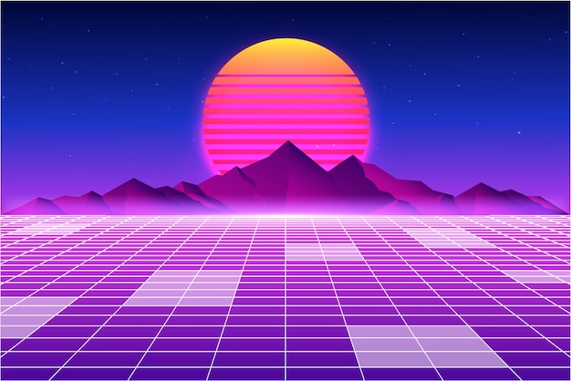 Vector vaporwave retrowave synthwave retro scifi fondo futurista 1980 y 1990