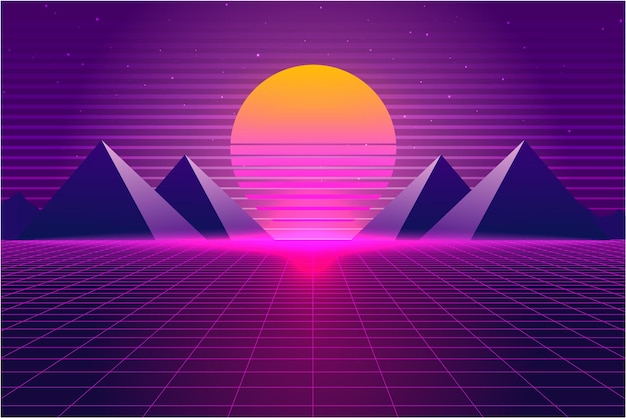 Vector vaporwave retrowave synthwave retro scifi fondo futurista diseño de los años 80 y 90