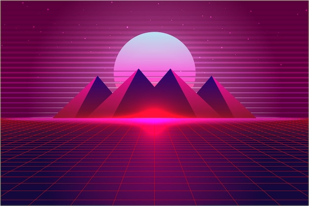 Vector vaporwave retrowave synthwave retro scifi fondo futurista diseño de los años 80 y 90
