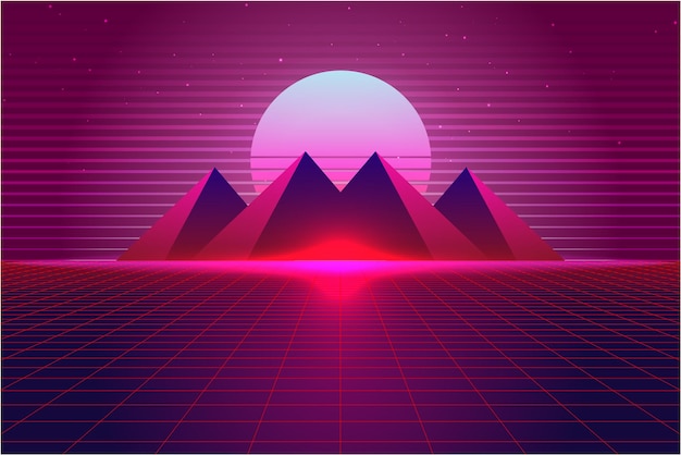 Vector vaporwave retrowave synthwave retro scifi fondo futurista diseño de los años 80 y 90