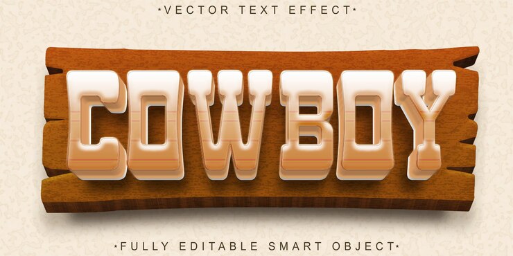 Vector vector de vaquero occidental de dibujos animados objeto inteligente totalmente editable efecto de texto