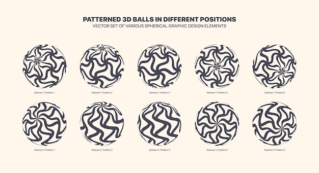Vector varias bolas estampadas en 3D en diferentes posiciones aisladas en el fondo