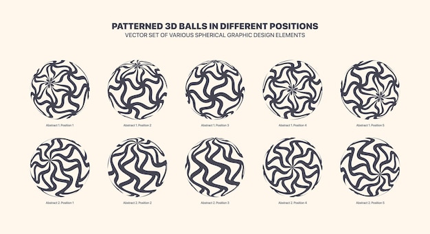 Vector varias bolas estampadas en 3D en diferentes posiciones aisladas en el fondo