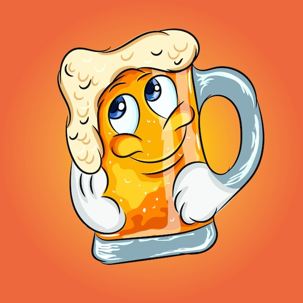 Vector, vaso de cerveza, con, caricatura, cara feliz