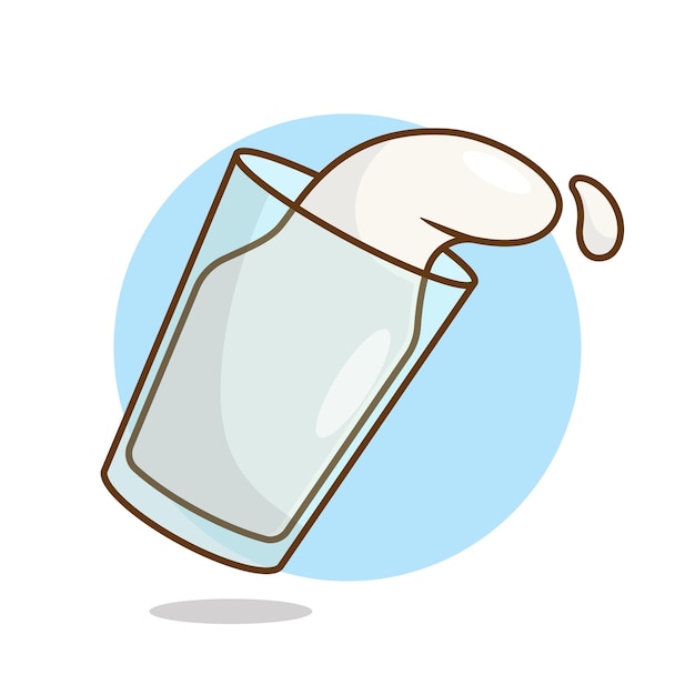 Vector vector de vaso lleno de leche con ilustración vectorial de salpicaduras aislada en fondo blanco y azul