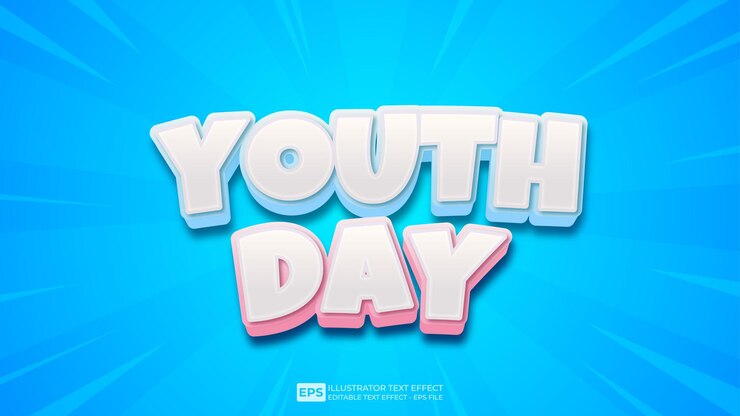 Vector vector vector 3d texto día de la juventud fuente de efecto de texto editable