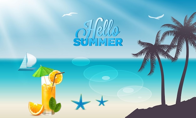 vector vector ilustración de vacaciones de verano con palmeras