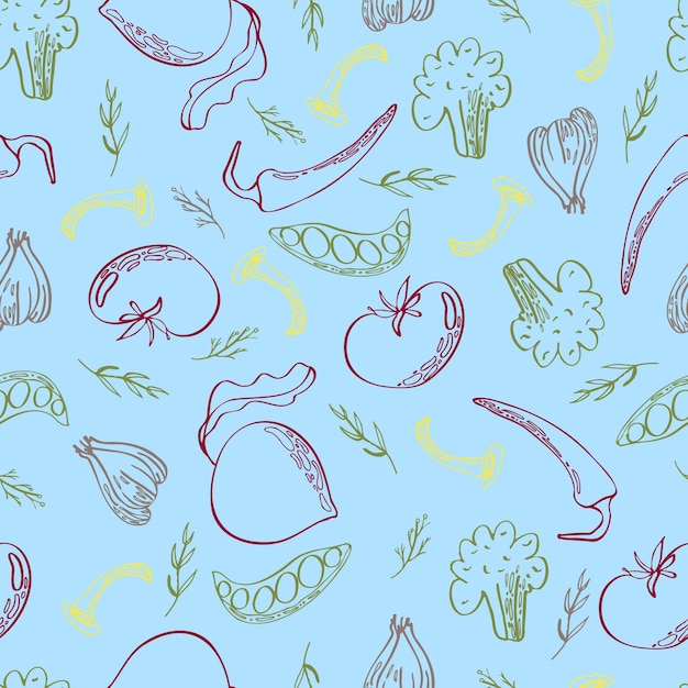 Vector vegetal de patrones sin fisuras colorido vegano comida de cosecha estacional