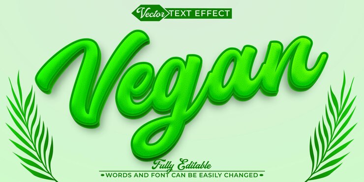 Vector vector vegetariano natural totalmente editable efecto de texto de objeto inteligente
