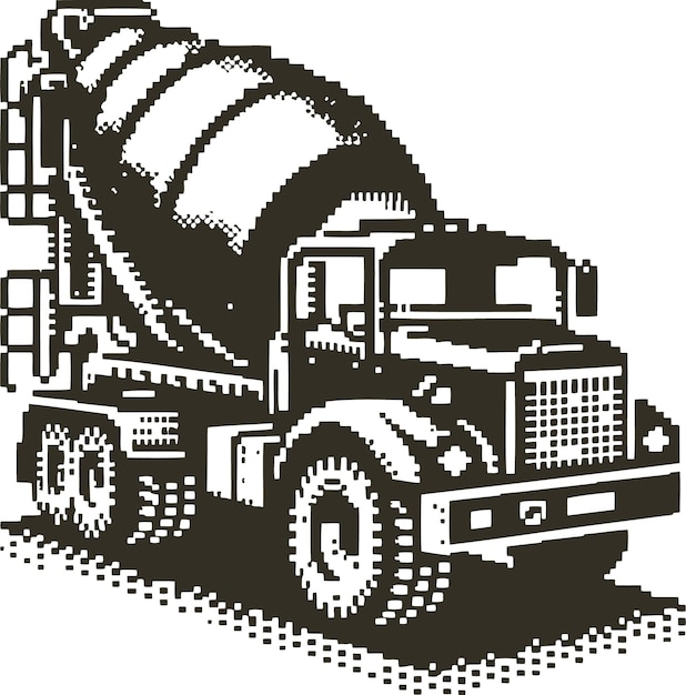 Vector de vehículo de mezclador de cemento de pixel art