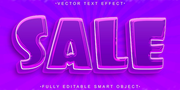 Vector de venta púrpura de dibujos animados totalmente editable Objeto inteligente Efecto de texto