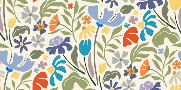 Vector de verano patrón sin costuras con elementos naturales flores hojas en estilo moderno de moda