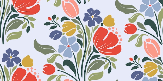 Vector de verano patrón sin costuras con elementos naturales flores hojas en estilo moderno de moda