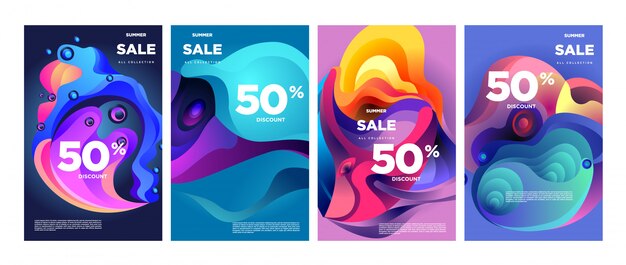 Vector verano venta 50% descuento fluido colorido banner