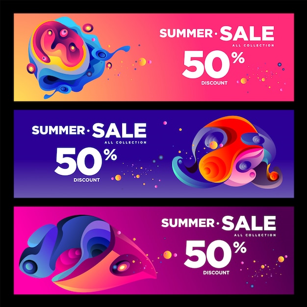 Vector verano venta 50% descuento fluido colorido banner