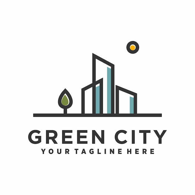 Vector verde diseño de logotipo de la ciudad inspiración línea de arte contorno simple minimalista premium