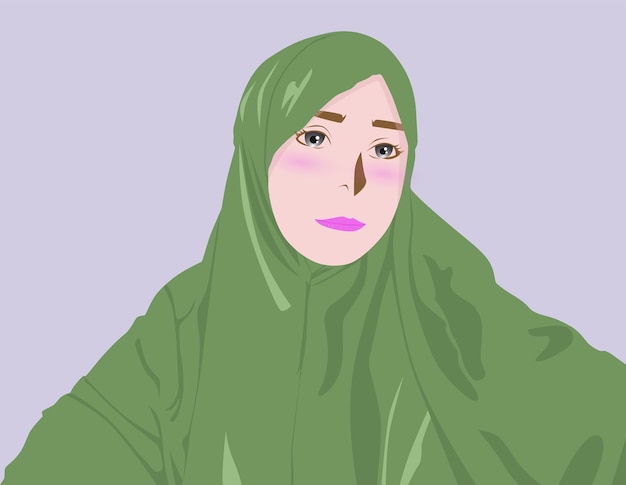 vector, verde, hijab, mujer