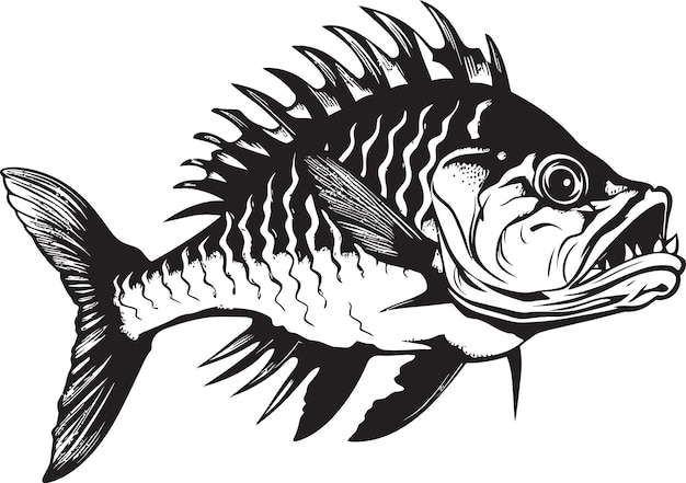 Vector de vertebrados viciosos Icono negro Diseño de esqueletos de peces depredadores Presagio minimalista