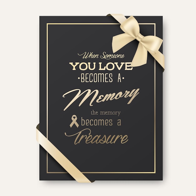 Vector Vertical A4 Tarjeta funeraria Cuando alguien a quien amas se convierte en un recuerdo el recuerdo se convierte en una tesora Cita Modelo de diseño funerario para invitación de tarjeta con cinta de seda y lazo