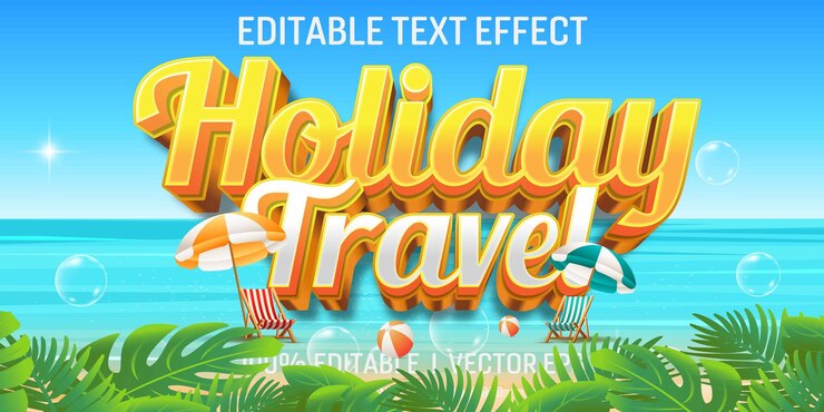 Vector vector de viaje de vacaciones efecto de texto 3d con diseño de estilo moderno