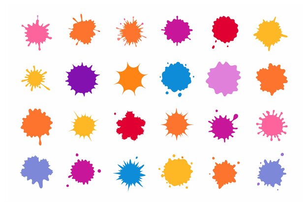 Vector Vibrant Watercolor Splatter Stain Set para diseños creativos