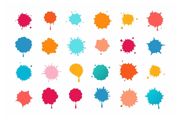 Vector Vibrant Watercolor Splatter Stain Set para diseños creativos